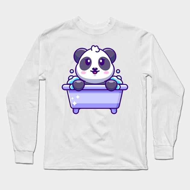 Cute panda in a bathtub cartoon character Long Sleeve T-Shirt by Wawadzgnstuff
